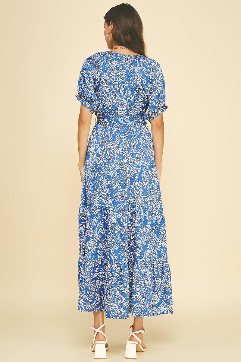 DAMASK PRINT TIERED MAXI DRESS MAGENTA