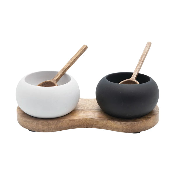 S/5  Mango Wood Tray w Bowls and Spoons