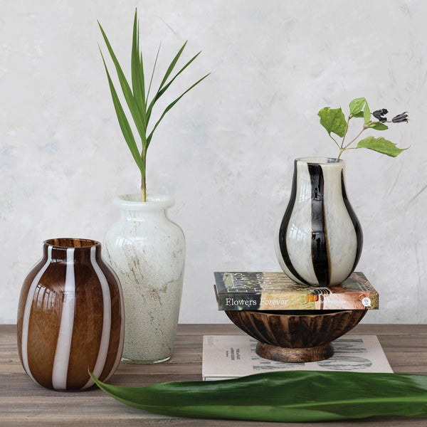 Black & White Striped Glass Vase