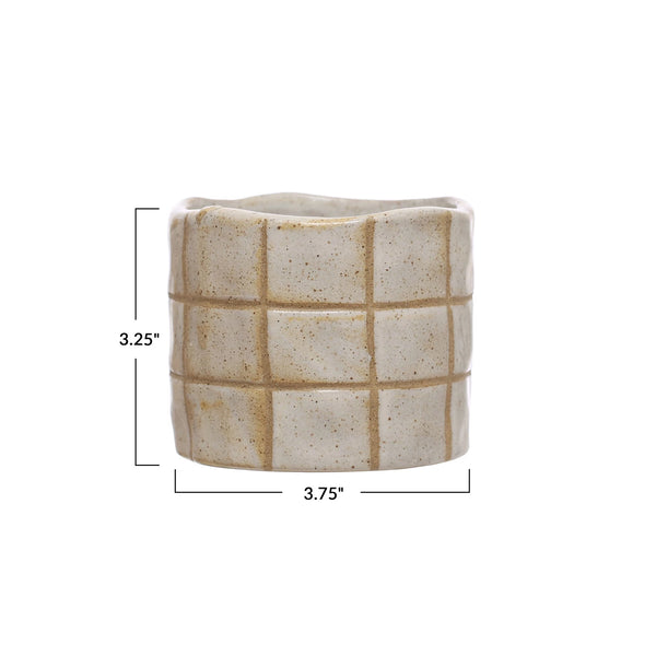 Stoneware Planter w/ Grid Pattern