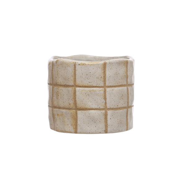 Stoneware Planter w/ Grid Pattern