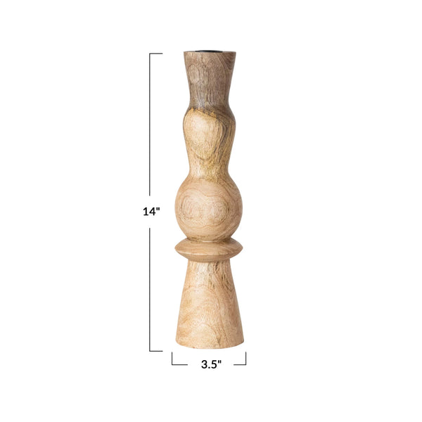 Carved Wood Taper Candle Holder