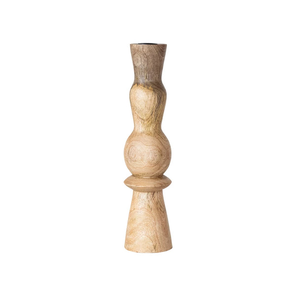 Carved Wood Taper Candle Holder