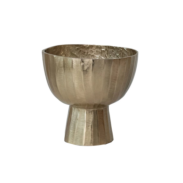 Cast Aluminum Creased Footed Planter, Gold Finish