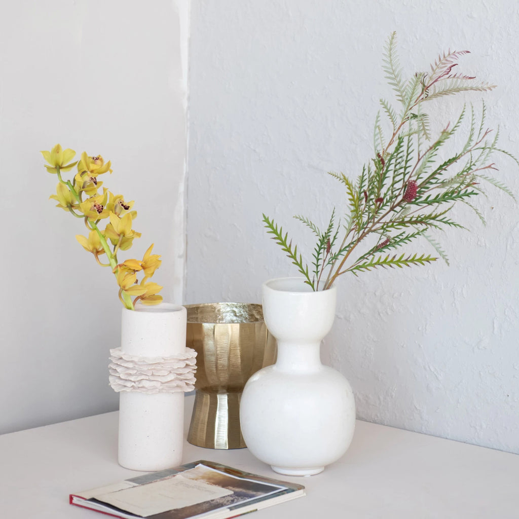 Stoneware Vase w/ Ruffles, Matte Cream