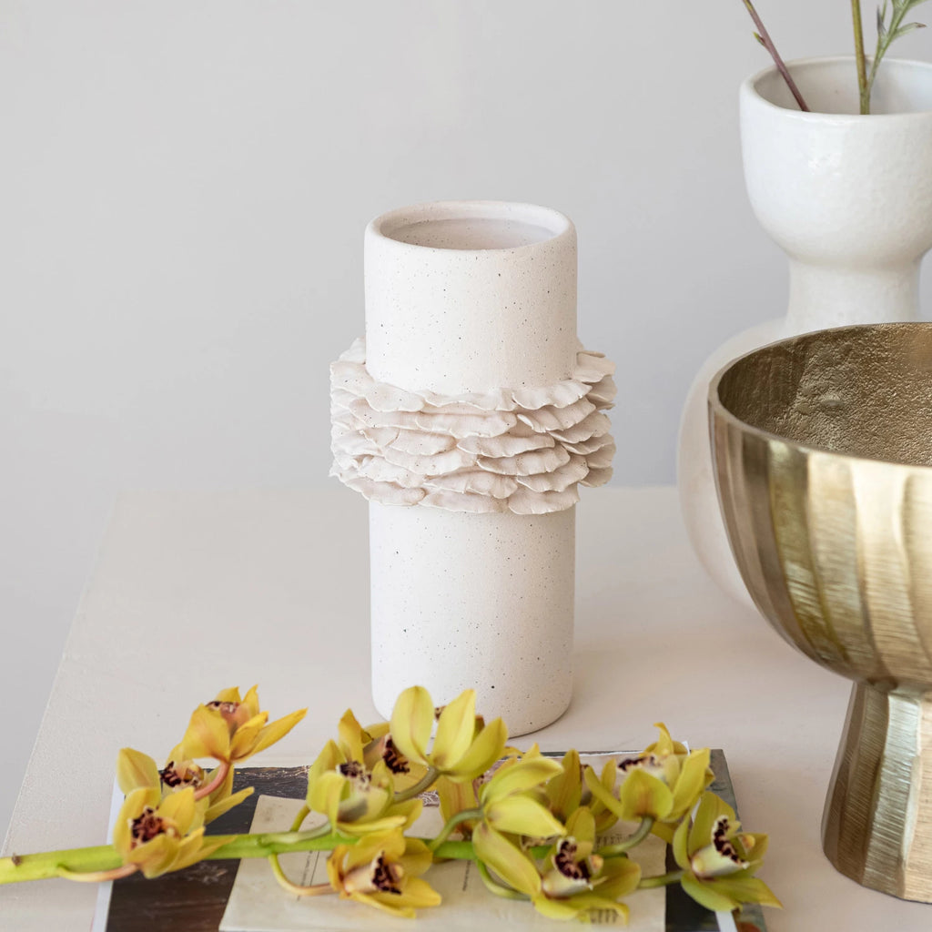 Stoneware Vase w/ Ruffles, Matte Cream