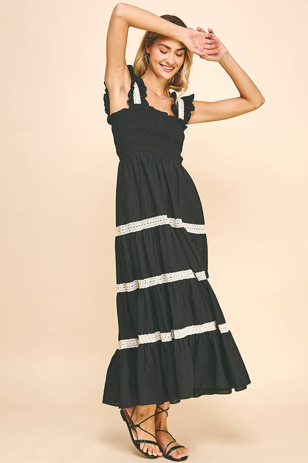 SLEVLESS TIERED MAXI DRESS - BLACK: M