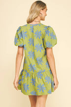 FLORAL PRINT MINI DRESS  AVOCADO BLUE