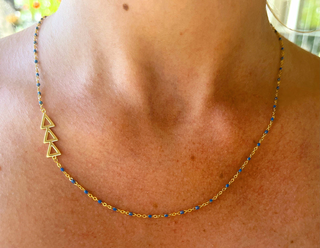 The Tri Delta Necklace: Side Set ΔΔΔ Enamel Bead Necklace: Blue