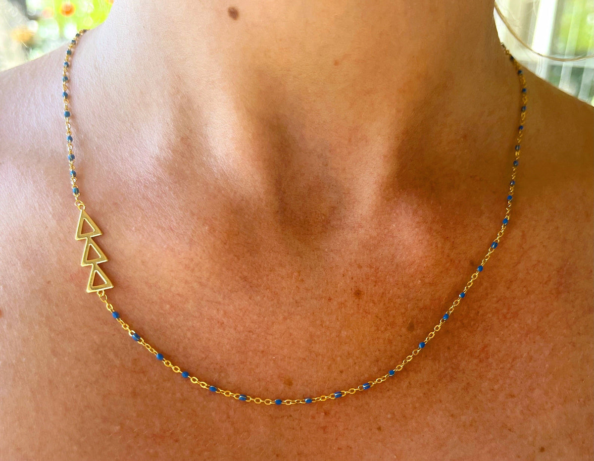 The Tri Delta Necklace: Side Set ΔΔΔ Enamel Bead Necklace: Blue
