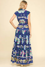 FLORAL TIERED MAXI DRESS - 5176DD: DEEP BLUE