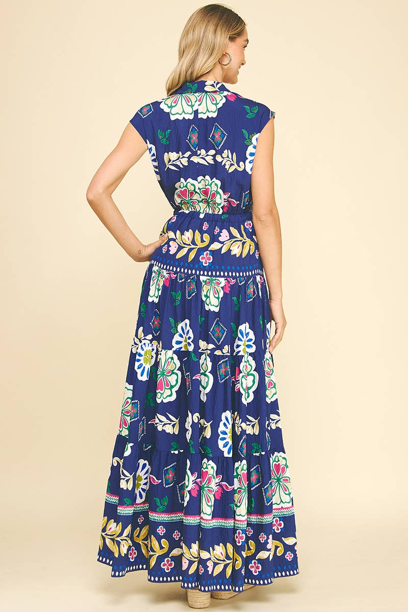FLORAL TIERED MAXI DRESS - 5176DD: DEEP BLUE