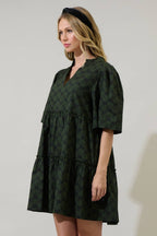Haslet Floral Dixie Split Neck Shift Dress: Olive Green