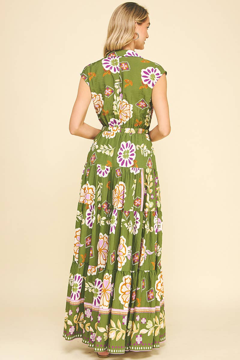 FLORAL TIERED MAXI DRESS - 5176DD: DEEP BLUE