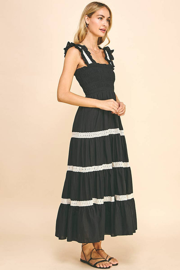 SLEVLESS TIERED MAXI DRESS - BLACK: M