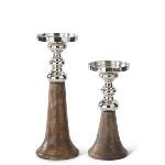 Mango Wood & Silver Metal Pillar/Taper Candle Small