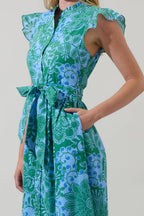Tressa Floral Riah Button Down Maxi Dress: KELLY-BLUE-MUL / L