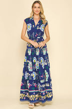 FLORAL TIERED MAXI DRESS - 5176DD: DEEP BLUE