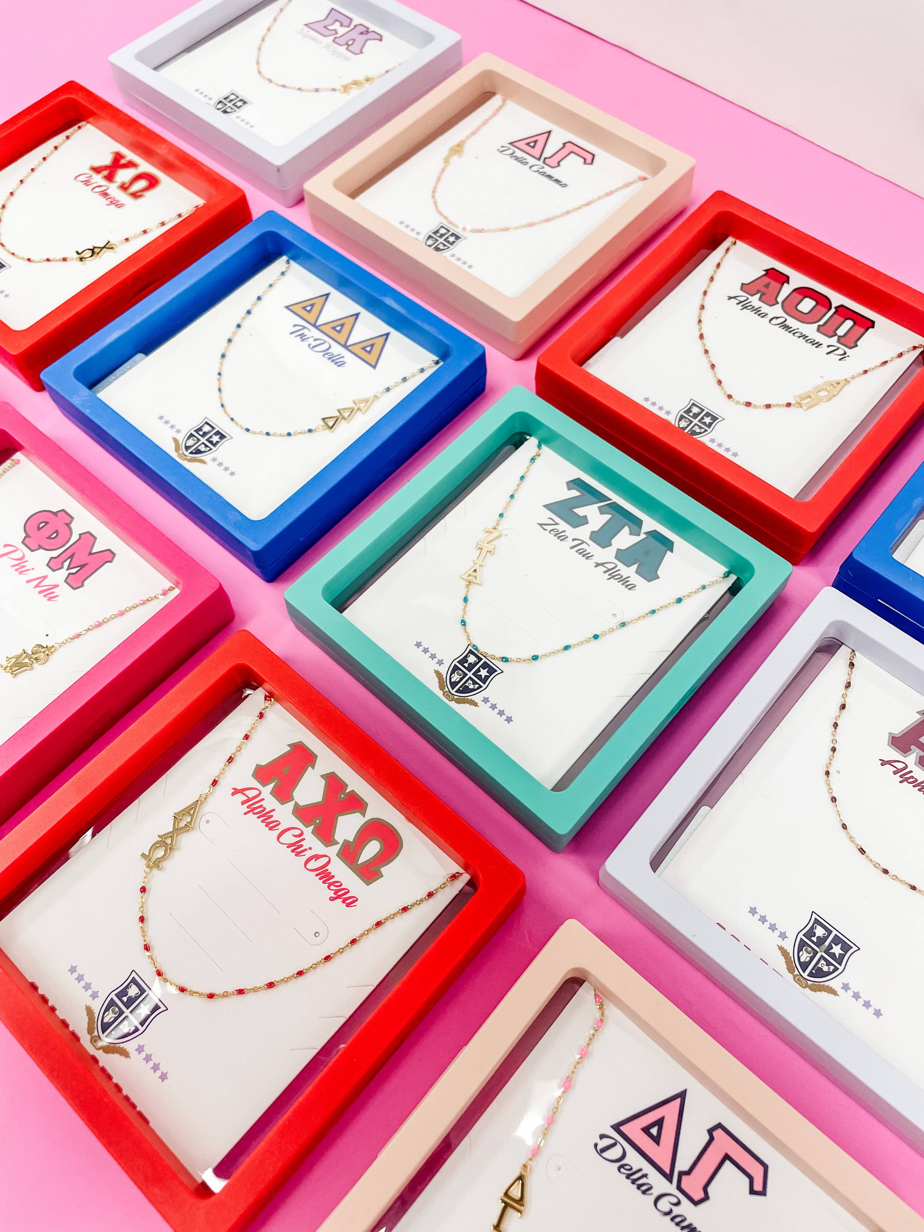 The Tri Delta Necklace: Side Set ΔΔΔ Enamel Bead Necklace: Blue