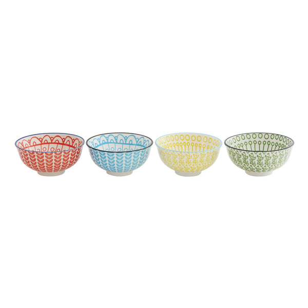 Hand-Stamped Stoneware Bowl, 4 Colors
