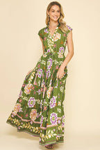 FLORAL TIERED MAXI DRESS - 5176DD: DEEP BLUE