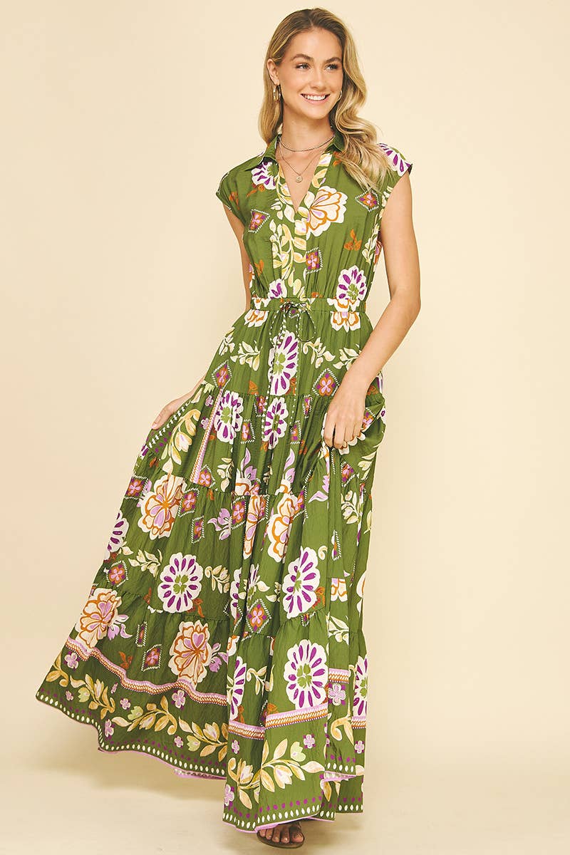 FLORAL TIERED MAXI DRESS - 5176DD: DEEP BLUE