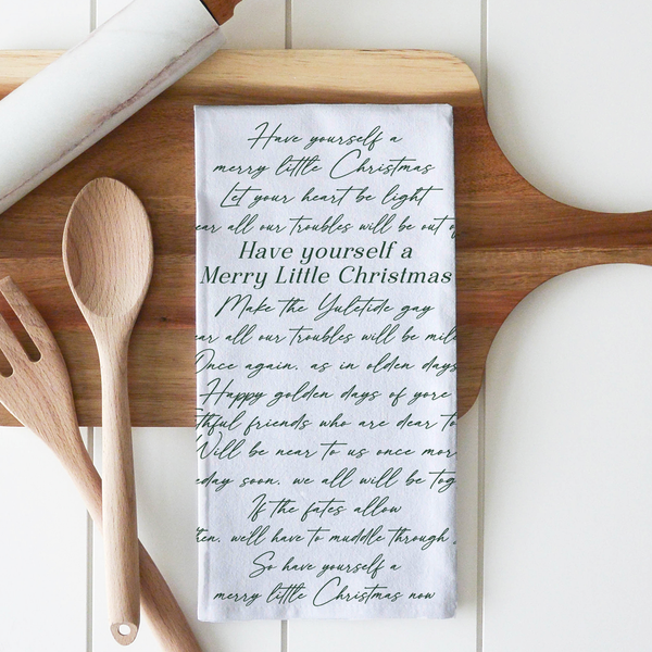 Merry Little Christmas Tea Towel: White