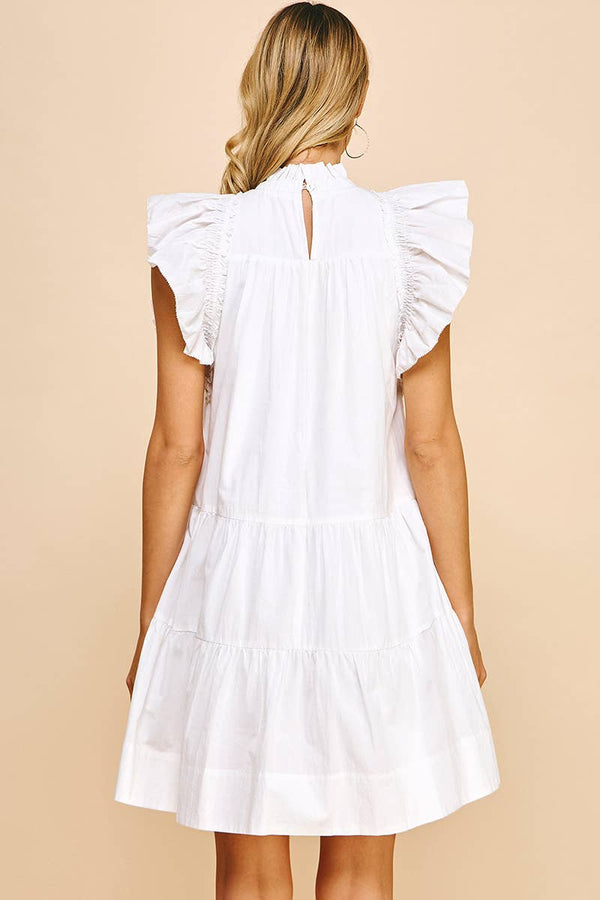 TIERED MINI DRESS - WHITE: S