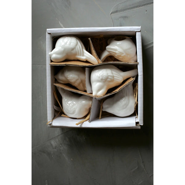 White Ceramic Birds, Set of 6