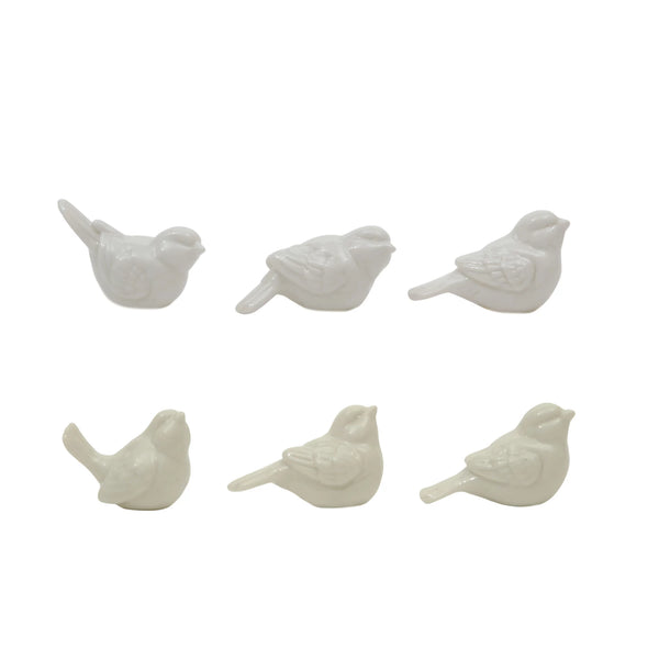 White Ceramic Birds, Set of 6