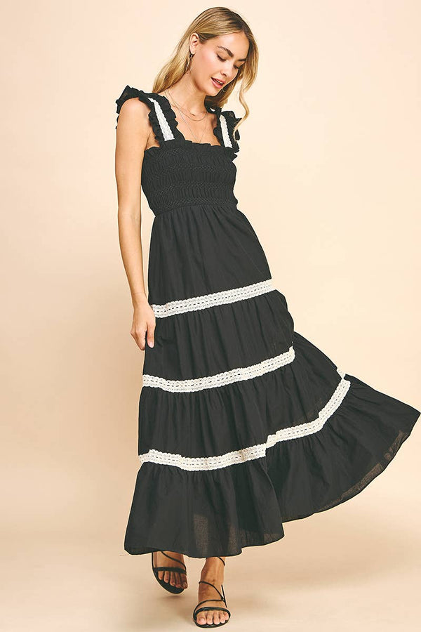 SLEVLESS TIERED MAXI DRESS - BLACK: M