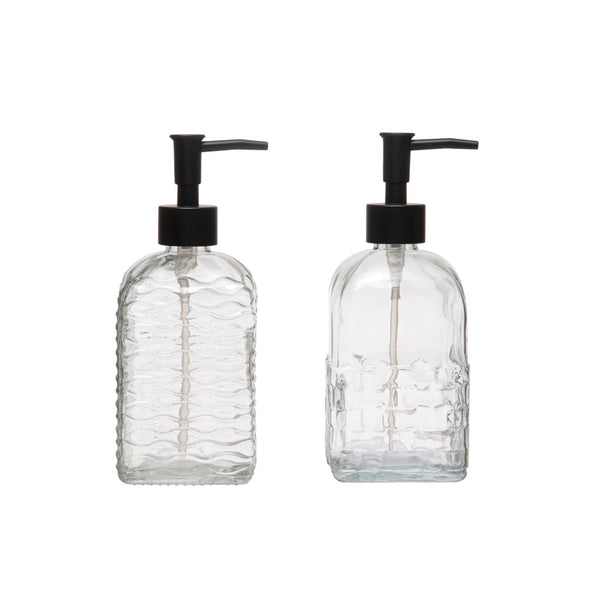 Embossed Glass Soap Dispenser with Pump