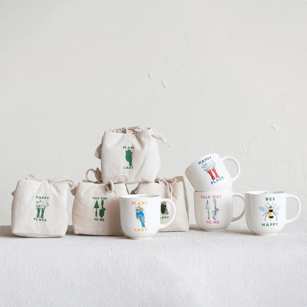 Stoneware Mug w/ Image & Saying in Drawstring Bag