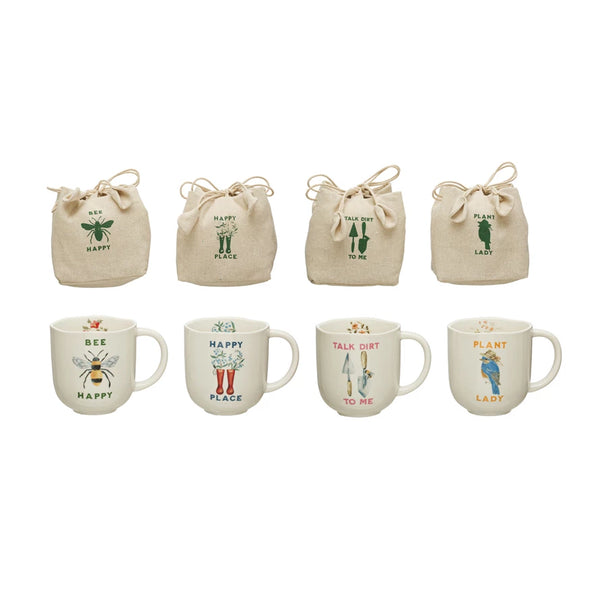 Stoneware Mug w/ Image & Saying in Drawstring Bag