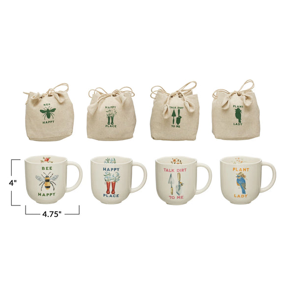 Stoneware Mug w/ Image & Saying in Drawstring Bag