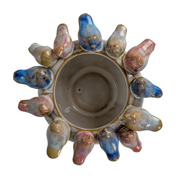Stoneware Planter w/ Birds on Rim