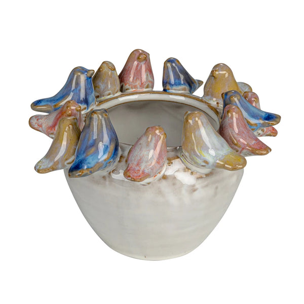 Stoneware Planter w/ Birds on Rim