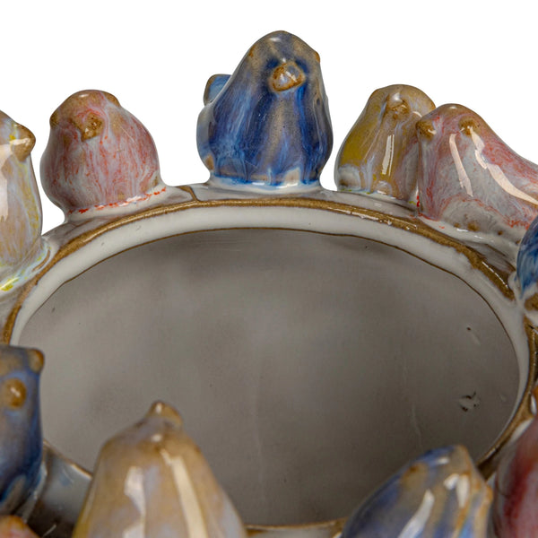 Stoneware Planter w/ Birds on Rim