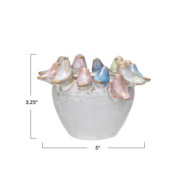 Stoneware Planter w/ Birds on Rim