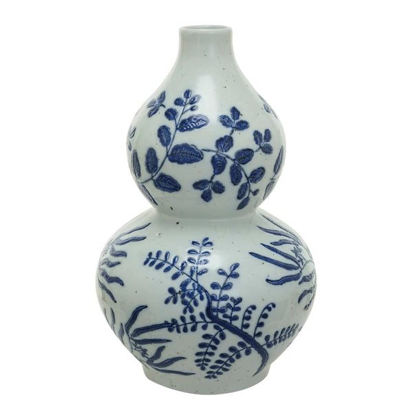 10" Round x 15"H StonewareVase, Blue & White