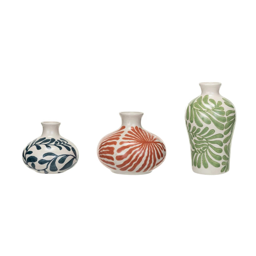 Hand-Painted Stoneware Vases w/ Abstract Designs Small