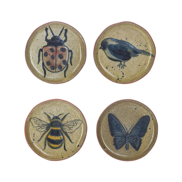 Stoneware Plate w/ Insect/Bird, 4 Styles