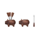 6 Appetizer Forks w/ Wood Pig Shaped Holder