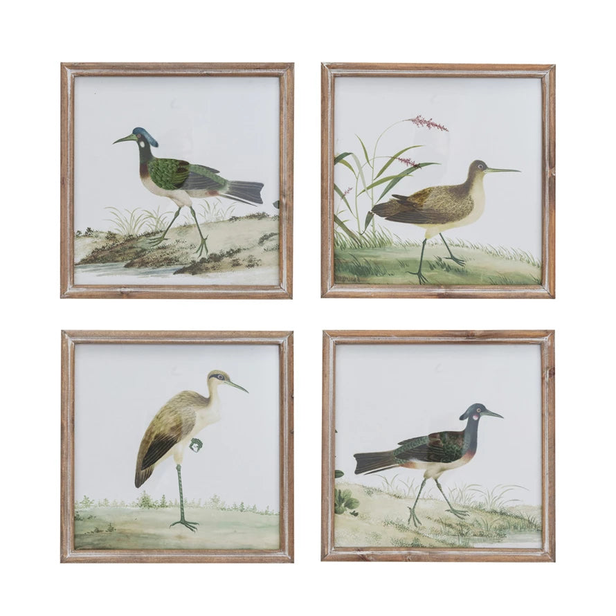 Wood Framed Glass Wall Décor w/ Bird, 4 Styles
