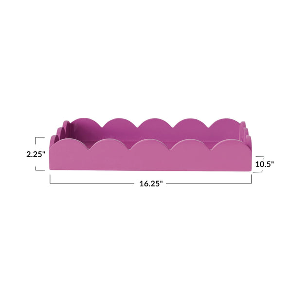 Lacquered Scalloped Tray w/ Handles, Fuchsia