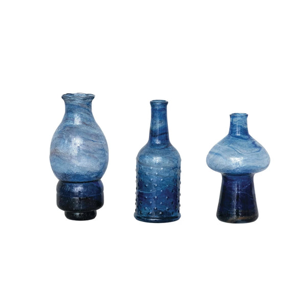 Hand-Blown Recycled Glass Vases, Blue