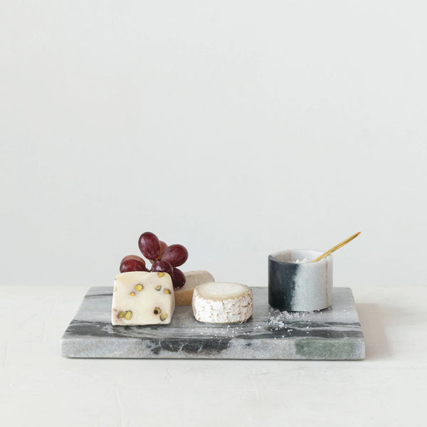 Marble Salt Cellar w/ Brass Spoon, Set of 2