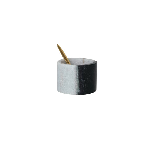 Marble Salt Cellar w/ Brass Spoon, Set of 2