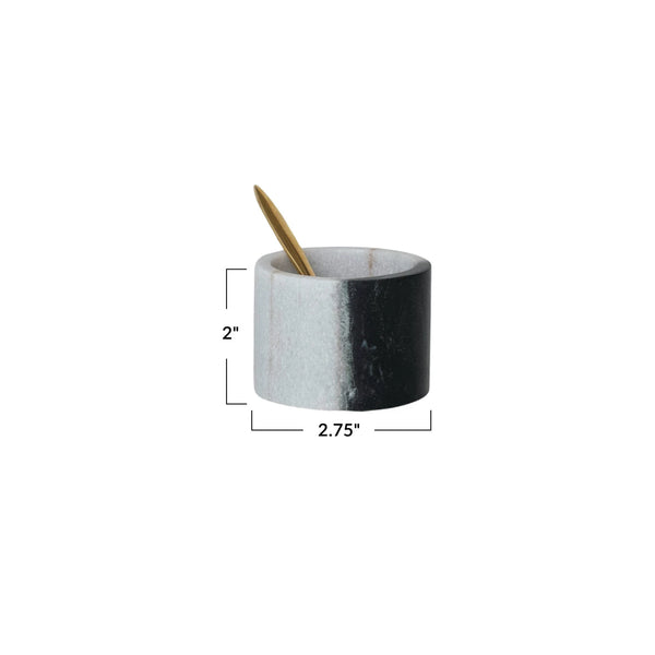 Marble Salt Cellar w/ Brass Spoon, Set of 2