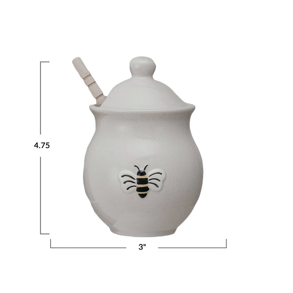 Honey Jar w/ Bee & Wood Dipper, Set of 2